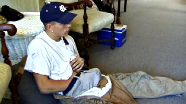 While on a break from doing yard work, Shane strips naked and starts getting stiff. He works the remote, and his cock, until finally pumping a messy cum load onto a towel.