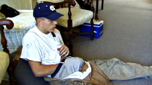 While on a break from doing yard work, Shane strips naked and starts getting stiff. He works the remote, and his cock, until finally pumping a messy cum load onto a towel.