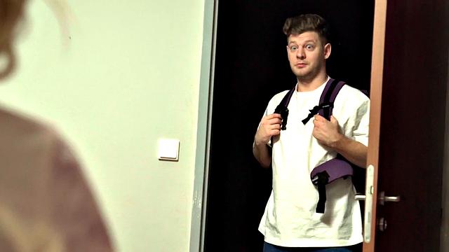 Hostel babes fucked in threeway on big white dick