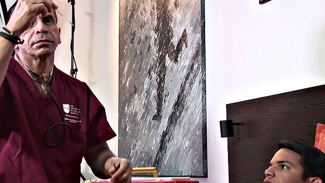 Slim Latino shoots cum after being bred by mature medic