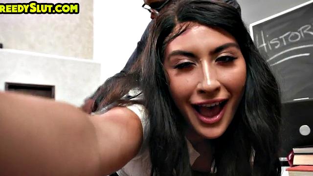 Greedy college babe banged by teacher in classroom