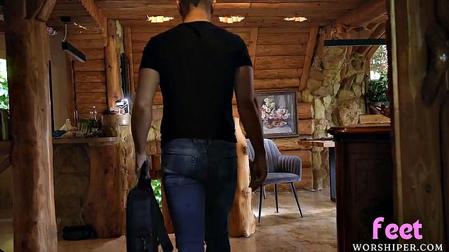 Footlicked busty bae spreading wet