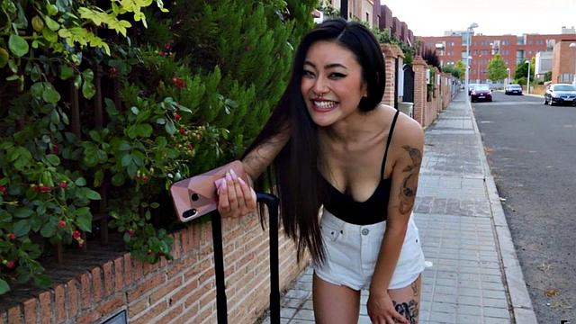 Inked Asian babe pulled into POV cockriding and outdoor sex