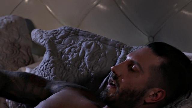 Busty lingerie babe sucks cock before riding in couple