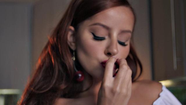 Petite Young Redhead Vanna Bardot Plays With Her Food In A Messy Striptease Before Masturbating
