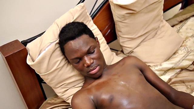 African skinny twink enjoys solo time and jerks oiled dick