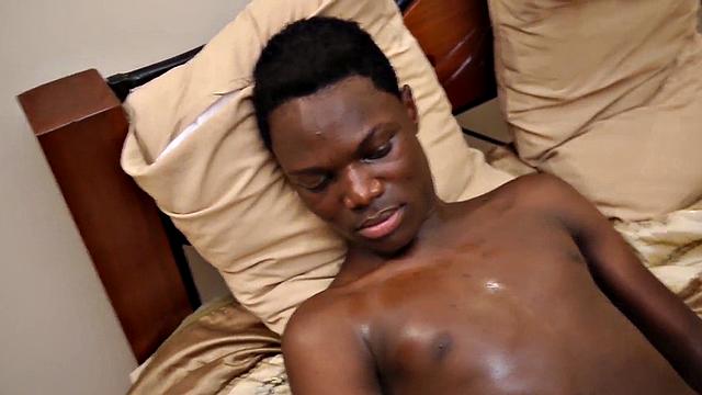 African skinny twink enjoys solo time and jerks oiled dick