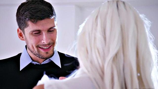 Blonde cutie with small tits enjoys a work-filled fantasy