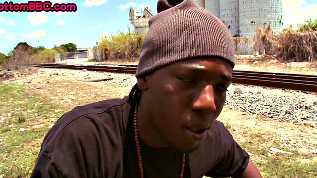 Outdoor Black thug pounded after sucking white cock