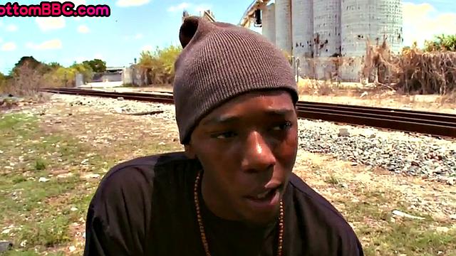 Outdoor Black thug pounded after sucking white cock