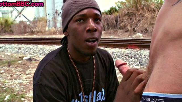 Outdoor Black thug pounded after sucking white cock