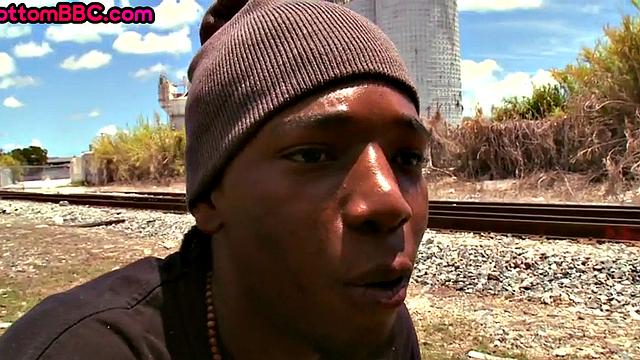 Outdoor Black thug pounded after sucking white cock