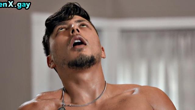 Tattooed manly jock enjoys anal with dildo loving stud