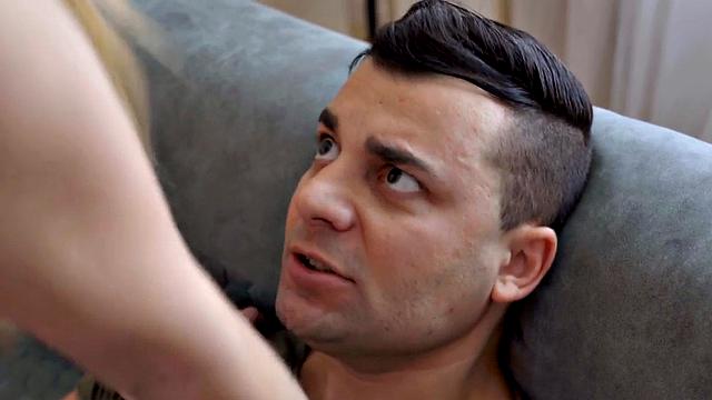 Hot tattooed MILF goes wild with hardcore pussy pounding on sofa