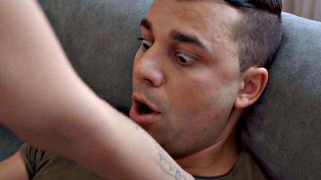 Hot tattooed MILF goes wild with hardcore pussy pounding on sofa