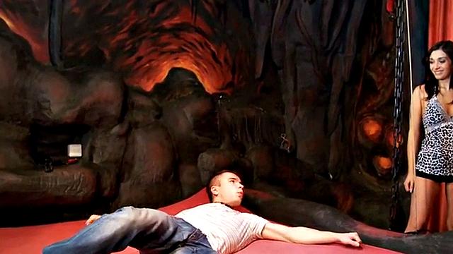 Femdom chicks peg bondage guy in BDSM 3some