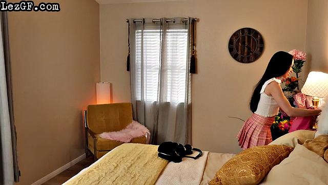 Ebony lesbian babe licked by her GF