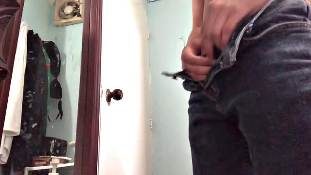 Latin twink Dan is a slim and smooth boy, who starts his solo shirtless and in front of a large mirror. He unzips his pants and pushes them down just enough to release his cock.