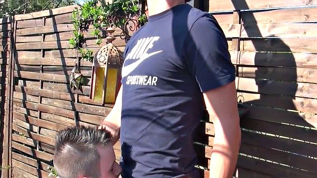 Outdoor cocksucking stud gets fucked by BF in ass