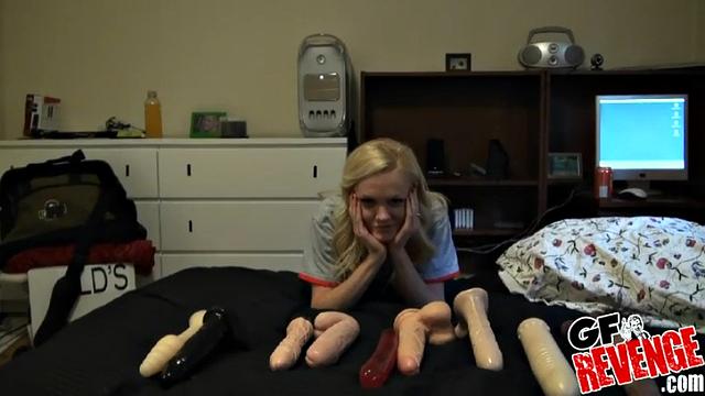 Blonde with pierced tits gets a kinky solo playtime with dildo and pussy insertion