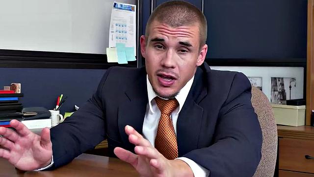 Watch this hot interracial office guy deepthroat and pound BBC guy's shaved black ass in the toilet