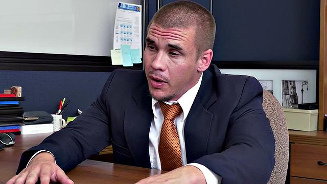 Watch this hot interracial office guy deepthroat and pound BBC guy's shaved black ass in the toilet