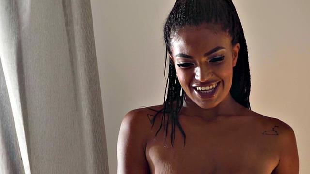 Cockhungry Ebony doggystyled after teasing her lover