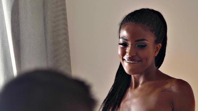 Cockhungry Ebony doggystyled after teasing her lover