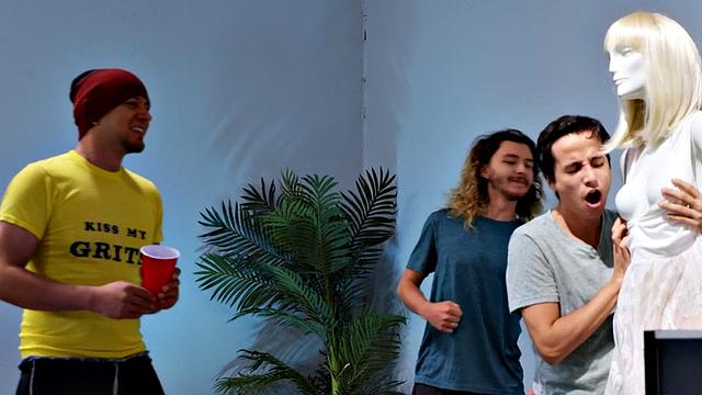 Short guy bangs busty redhead MILF till cum on tits