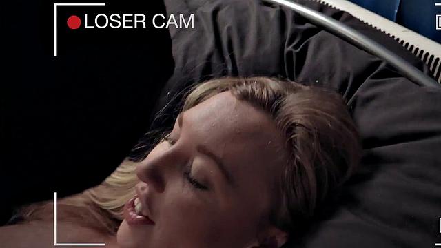 IR babe banged in front of small cock voyeur