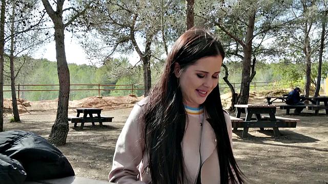 Sexy tattooed MILF gets fucked hard in public park, then reverse cowgirl style with a big ass and handjob from a lucky dude