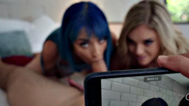 Gagging GF and BFF sluts share BF cock in POV threeway