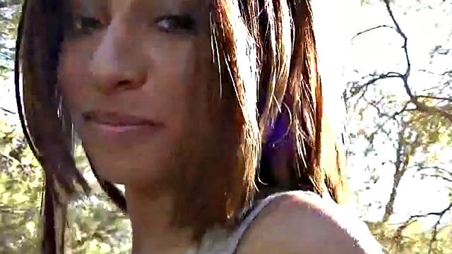 Tiny Trisha Fingering pussy outdoors