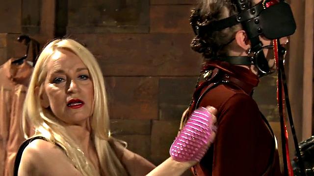 Naughty blonde cosplay babes get their hair trimmed and bound in lingerie