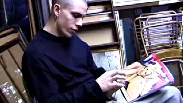 Returning home from work, Shane grabs a porn magazine and heads for the garage. There, he strokes his hard cock, while eating his pre-cum, and then pumps onto his belly.