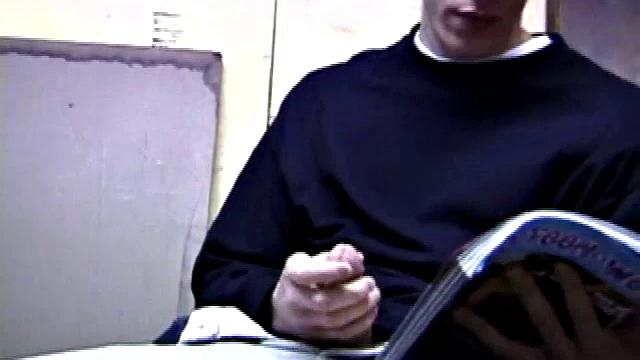 Returning home from work, Shane grabs a porn magazine and heads for the garage. There, he strokes his hard cock, while eating his pre-cum, and then pumps onto his belly.