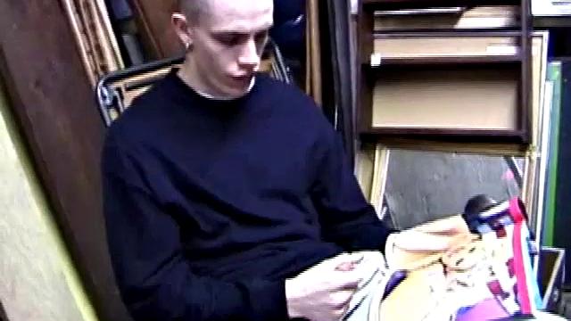 Returning home from work, Shane grabs a porn magazine and heads for the garage. There, he strokes his hard cock, while eating his pre-cum, and then pumps onto his belly.