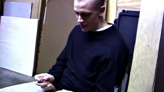 Returning home from work, Shane grabs a porn magazine and heads for the garage. There, he strokes his hard cock, while eating his pre-cum, and then pumps onto his belly.