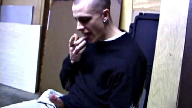 Returning home from work, Shane grabs a porn magazine and heads for the garage. There, he strokes his hard cock, while eating his pre-cum, and then pumps onto his belly.