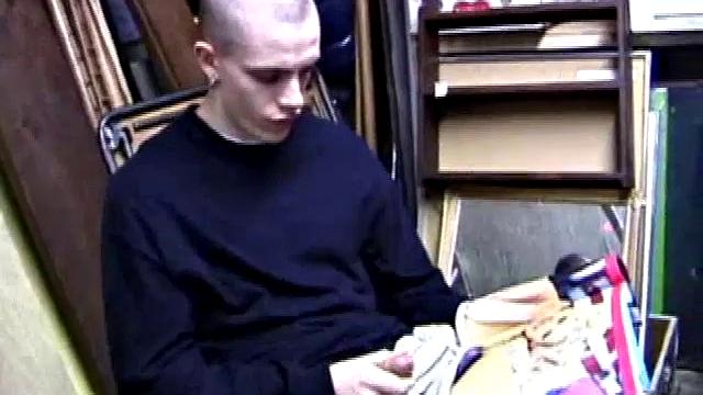 Returning home from work, Shane grabs a porn magazine and heads for the garage. There, he strokes his hard cock, while eating his pre-cum, and then pumps onto his belly.