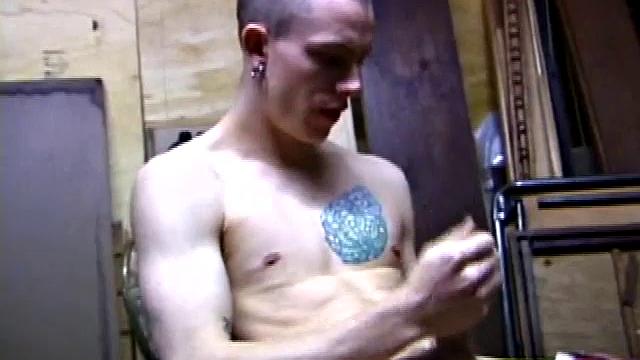 Returning home from work, Shane grabs a porn magazine and heads for the garage. There, he strokes his hard cock, while eating his pre-cum, and then pumps onto his belly.