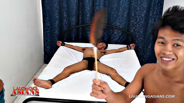 Asian Boy Warren Tickled By Boys