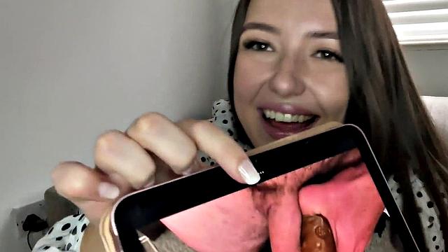 Brunette MILF in lingerie shares her dirty little secrets in front of the camera