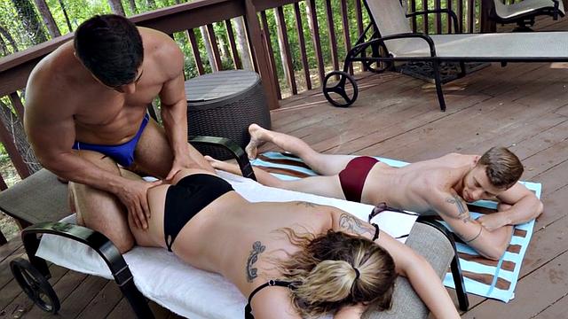 Babe riding bisexual cock in trio after kinky oral sex