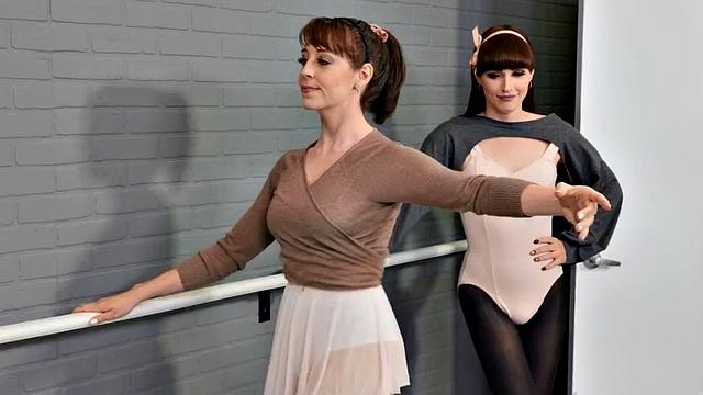 Tgirl dancer sharing black GF in erotic threesome