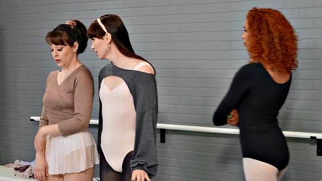 Tgirl dancer sharing black GF in erotic threesome