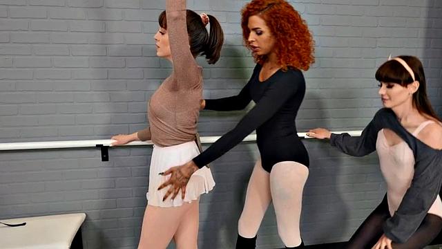 Tgirl dancer sharing black GF in erotic threesome