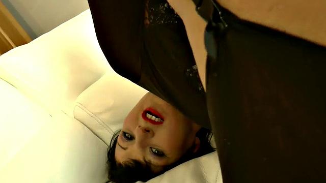 English milf gags on Ben Dover's cock