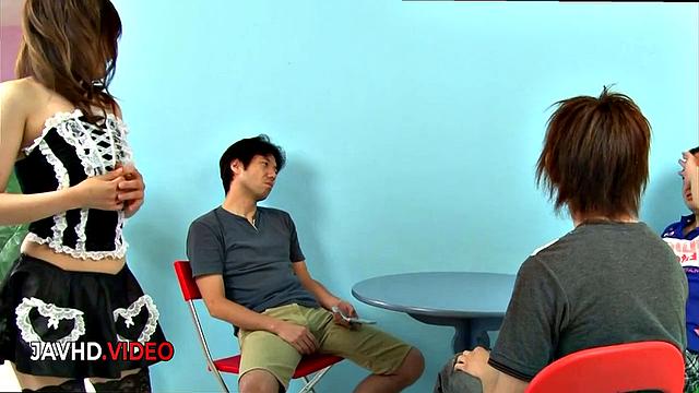 Steamy Encounter With Asian Miku Giving Blowjob To Two Lucky Guys