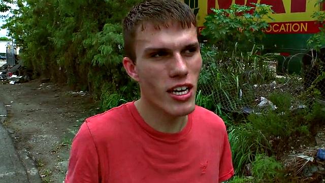 A hot black bottom get pounded outdoors after a steamy interracial blowjob and t-shirt play